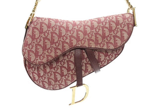 CHRISTIAN DIOR クリスチャンディオール サドルバッグ ガリアーノ期 ハンドバッグ トロッター柄 レザー レッド ゴールド金具 美品 中古 4b007209