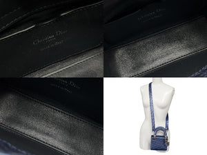 CHRISTIAN DIOR クリスチャンディオール マイクロ レディディオール マイクロカナージュ メタリックブルー シルバー金具 美品 中古 4b007211