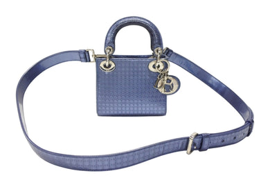 CHRISTIAN DIOR クリスチャンディオール マイクロ レディディオール マイクロカナージュ メタリックブルー シルバー金具 美品 中古 4b007211