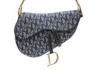 Christian Dior クリスチャンディオール ワンショルダーバッグ サドルバッグ トロッター ガリアーノ期 キャンバス レザー ネイビー 美品 中古 4b007212