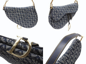 Christian Dior クリスチャンディオール ワンショルダーバッグ サドルバッグ トロッター ガリアーノ期 キャンバス レザー ネイビー 美品 中古 4b007212