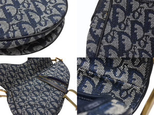 Christian Dior クリスチャンディオール ワンショルダーバッグ サドルバッグ トロッター ガリアーノ期 キャンバス レザー ネイビー 美品 中古 4b007212