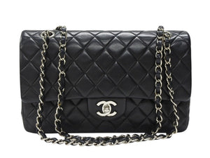極美品 CHANEL シャネル マトラッセ25 Wフラップ Wチェーンショルダーバッグ ココマーク 7番台 ラムスキン ブラック シルバー金具 中古 4b007214