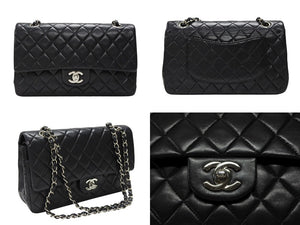 極美品 CHANEL シャネル マトラッセ25 Wフラップ Wチェーンショルダーバッグ ココマーク 7番台 ラムスキン ブラック シルバー金具 中古 4b007214