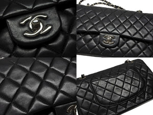 極美品 CHANEL シャネル マトラッセ25 Wフラップ Wチェーンショルダーバッグ ココマーク 7番台 ラムスキン ブラック シルバー金具 中古 4b007214