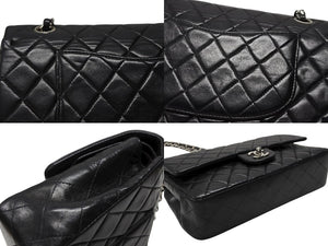 極美品 CHANEL シャネル マトラッセ25 Wフラップ Wチェーンショルダーバッグ ココマーク 7番台 ラムスキン ブラック シルバー金具 中古 4b007214