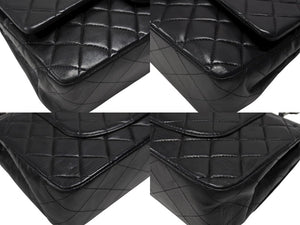 極美品 CHANEL シャネル マトラッセ25 Wフラップ Wチェーンショルダーバッグ ココマーク 7番台 ラムスキン ブラック シルバー金具 中古 4b007214