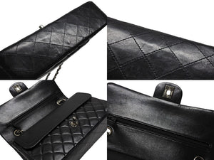 極美品 CHANEL シャネル マトラッセ25 Wフラップ Wチェーンショルダーバッグ ココマーク 7番台 ラムスキン ブラック シルバー金具 中古 4b007214
