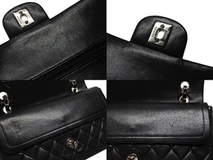 極美品 CHANEL シャネル マトラッセ25 Wフラップ Wチェーンショルダーバッグ ココマーク 7番台 ラムスキン ブラック シルバー金具 中古 4b007214