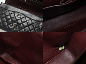 極美品 CHANEL シャネル マトラッセ25 Wフラップ Wチェーンショルダーバッグ ココマーク 7番台 ラムスキン ブラック シルバー金具 中古 4b007214