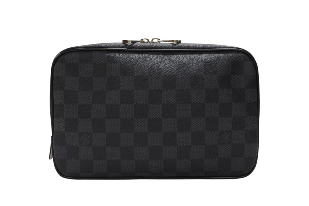 極美品 LOUIS VUITTON ルイヴィトン トゥルース トワレ GM クラッチバッグ ダミエ コバルト N40484 シルバー金具 中古 4b007216