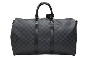 極美品 LOUIS VUITTON ルイヴィトン ボストン キーポルバンドリエール45 ダミエグラフィット N41418 ブラック シルバー金具 4b007218