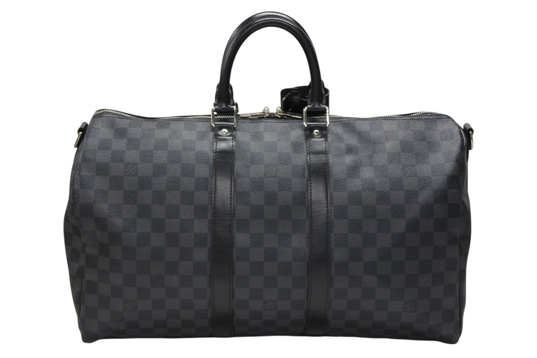 極美品 LOUIS VUITTON ルイヴィトン ボストン キーポルバンドリエール45 ダミエグラフィット N41418 ブラック シルバー金具 4b007218