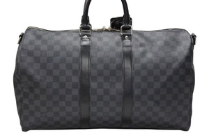 極美品 LOUIS VUITTON ルイヴィトン ボストン キーポルバンドリエール45 ダミエグラフィット N41418 ブラック シルバー金具 4b007218