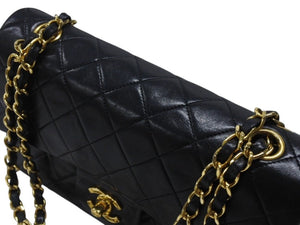 CHANEL シャネル マトラッセ23 Wフラップ Wチェーンショルダーバッグ 1番台 ラムスキン ココマーク ブラック ゴールド金具 美品 中古 4b007222