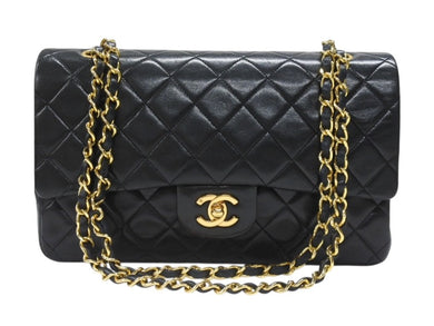 極美品 CHANEL シャネル マトラッセ25 Wフラップ Wチェーンショルダーバッグ 1番台 ラムスキン ココマーク ブラック ゴールド金具 中古 4b007223