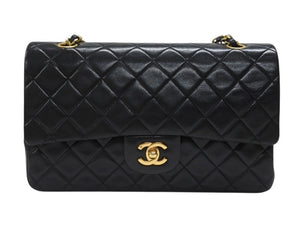 極美品 CHANEL シャネル マトラッセ25 Wフラップ Wチェーンショルダーバッグ 1番台 ラムスキン ココマーク ブラック ゴールド金具 中古 4b007223