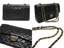 Load image into Gallery viewer, 極美品 CHANEL シャネル マトラッセ25 Wフラップ Wチェーンショルダーバッグ 1番台 ラムスキン ココマーク ブラック ゴールド金具 中古 4b007223