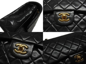 極美品 CHANEL シャネル マトラッセ25 Wフラップ Wチェーンショルダーバッグ 1番台 ラムスキン ココマーク ブラック ゴールド金具 中古 4b007223