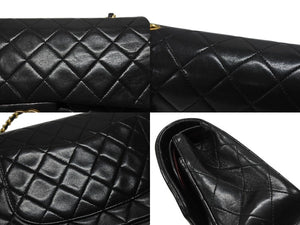 極美品 CHANEL シャネル マトラッセ25 Wフラップ Wチェーンショルダーバッグ 1番台 ラムスキン ココマーク ブラック ゴールド金具 中古 4b007223
