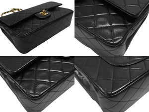 極美品 CHANEL シャネル マトラッセ25 Wフラップ Wチェーンショルダーバッグ 1番台 ラムスキン ココマーク ブラック ゴールド金具 中古 4b007223