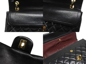 極美品 CHANEL シャネル マトラッセ25 Wフラップ Wチェーンショルダーバッグ 1番台 ラムスキン ココマーク ブラック ゴールド金具 中古 4b007223