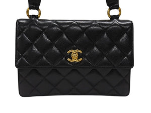極美品 CHANEL シャネル ワンショルダーバッグ 2番台 キャビアスキン ココマーク ブラック ヴィンテージ ゴールド金具 中古 4b007226