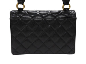 極美品 CHANEL シャネル ワンショルダーバッグ 2番台 キャビアスキン ココマーク ブラック ヴィンテージ ゴールド金具 中古 4b007226