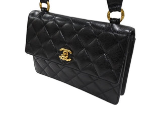 極美品 CHANEL シャネル ワンショルダーバッグ 2番台 キャビアスキン ココマーク ブラック ヴィンテージ ゴールド金具 中古 4b007226