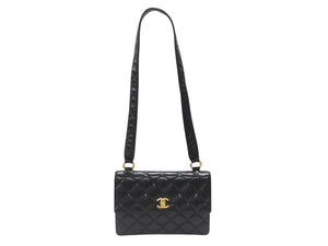 極美品 CHANEL シャネル ワンショルダーバッグ 2番台 キャビアスキン ココマーク ブラック ヴィンテージ ゴールド金具 中古 4b007226