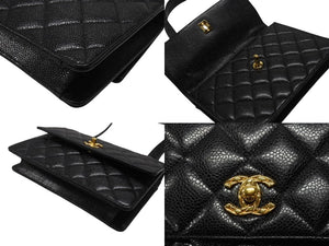 極美品 CHANEL シャネル ワンショルダーバッグ 2番台 キャビアスキン ココマーク ブラック ヴィンテージ ゴールド金具 中古 4b007226