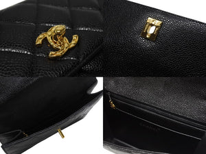 極美品 CHANEL シャネル ワンショルダーバッグ 2番台 キャビアスキン ココマーク ブラック ヴィンテージ ゴールド金具 中古 4b007226