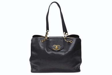 CHANEL シャネル スーパーモデル チェーン ショルダーバッグ ココマーク キャビアスキン ゴールド金具 ブラック 美品 中古 4b007228