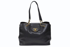 CHANEL シャネル スーパーモデル チェーン ショルダーバッグ ココマーク キャビアスキン ゴールド金具 ブラック 美品 中古 4b007228