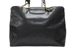 CHANEL シャネル スーパーモデル チェーン ショルダーバッグ ココマーク キャビアスキン ゴールド金具 ブラック 美品 中古 4b007228