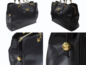 CHANEL シャネル スーパーモデル チェーン ショルダーバッグ ココマーク キャビアスキン ゴールド金具 ブラック 美品 中古 4b007228