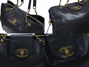 CHANEL シャネル スーパーモデル チェーン ショルダーバッグ ココマーク キャビアスキン ゴールド金具 ブラック 美品 中古 4b007228
