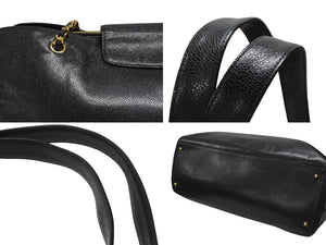 CHANEL シャネル スーパーモデル チェーン ショルダーバッグ ココマーク キャビアスキン ゴールド金具 ブラック 美品 中古 4b007228