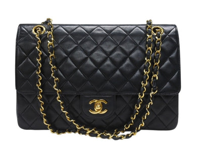 極美品 CHANEL シャネル マトラッセ27 Wフラップ Wチェーンショルダーバッグ 0番台 ラムスキン ココマーク ブラック 中古 4b007230
