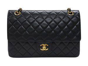 極美品 CHANEL シャネル マトラッセ27 Wフラップ Wチェーンショルダーバッグ 0番台 ラムスキン ココマーク ブラック 中古 4b007230