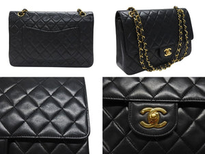 極美品 CHANEL シャネル マトラッセ27 Wフラップ Wチェーンショルダーバッグ 0番台 ラムスキン ココマーク ブラック 中古 4b007230