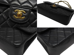 極美品 CHANEL シャネル マトラッセ27 Wフラップ Wチェーンショルダーバッグ 0番台 ラムスキン ココマーク ブラック 中古 4b007230
