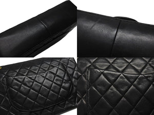 極美品 CHANEL シャネル マトラッセ27 Wフラップ Wチェーンショルダーバッグ 0番台 ラムスキン ココマーク ブラック 中古 4b007230
