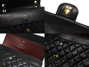 極美品 CHANEL シャネル マトラッセ27 Wフラップ Wチェーンショルダーバッグ 0番台 ラムスキン ココマーク ブラック 中古 4b007230