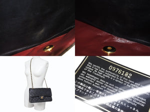 極美品 CHANEL シャネル マトラッセ25 Wフラップ Wチェーンショルダーバッグ 0番台 ラムスキン ココマーク ブラック ゴールド金具 中古 4b007231