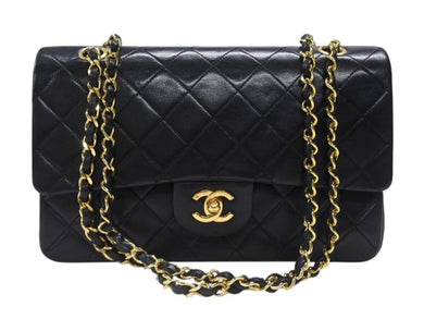 極美品 CHANEL シャネル マトラッセ25 Wフラップ Wチェーンショルダーバッグ 0番台 ラムスキン ココマーク ブラック ゴールド金具 中古 4b007231