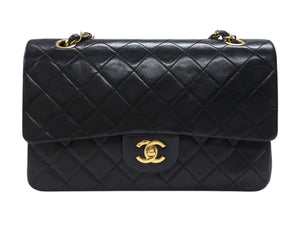 極美品 CHANEL シャネル マトラッセ25 Wフラップ Wチェーンショルダーバッグ 0番台 ラムスキン ココマーク ブラック ゴールド金具 中古 4b007231