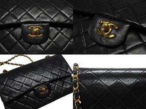 極美品 CHANEL シャネル マトラッセ25 Wフラップ Wチェーンショルダーバッグ 0番台 ラムスキン ココマーク ブラック ゴールド金具 中古 4b007231
