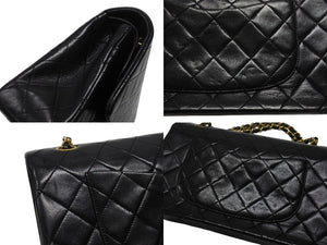 極美品 CHANEL シャネル マトラッセ25 Wフラップ Wチェーンショルダーバッグ 0番台 ラムスキン ココマーク ブラック ゴールド金具 中古 4b007231