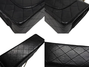 極美品 CHANEL シャネル マトラッセ25 Wフラップ Wチェーンショルダーバッグ 0番台 ラムスキン ココマーク ブラック ゴールド金具 中古 4b007231